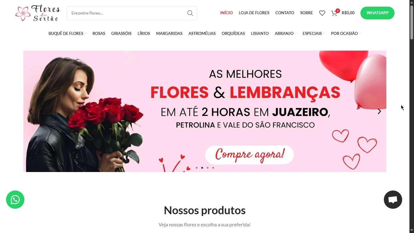 Criação de loja virtual e commerce Portfolio Loja Flores do Sertão Loja de floricultura online Ecommerce de flores