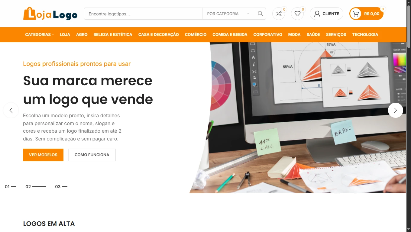 Criação de loja virtual e commerce Portfolio Loja Logo Loja de logotipos Ecommerce de produtos digitais
