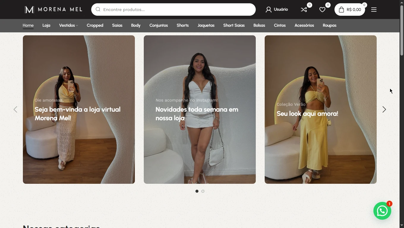 Criação de loja virtual e commerce Portfolio Loja Morena Mel Loja de moda feminina Ecommerce de roupas