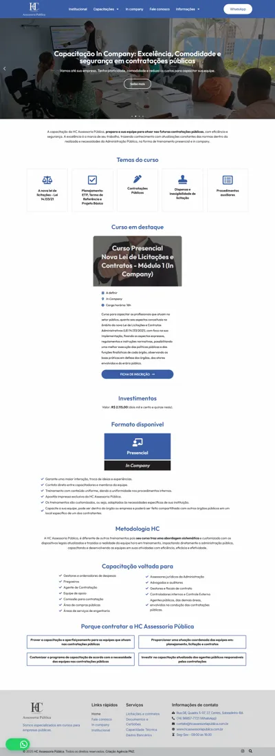 Site HC Assessoria Pública página inicial