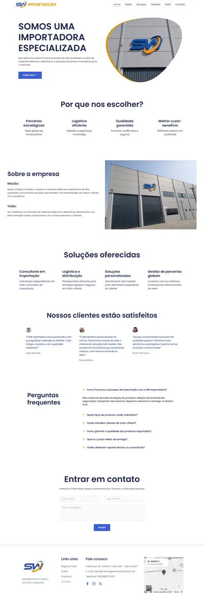 Site One Page SW Importadora home (página inicial)