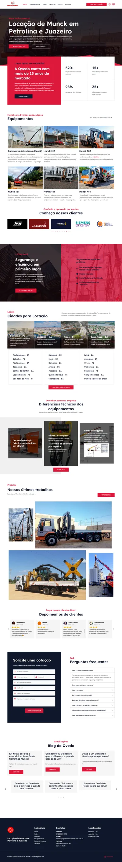 Site Qvedo Locação de Munck página inicial